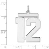 Polished Number 12 Charm Pendant in Real 925 Sterling Silver