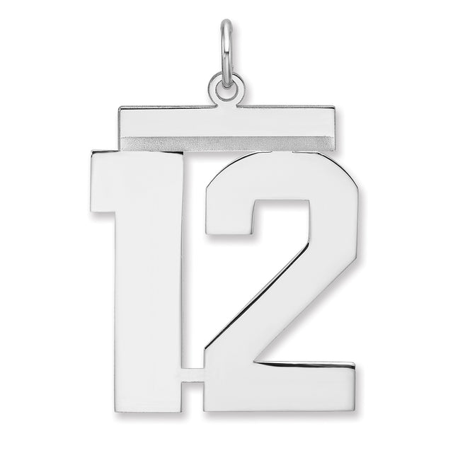Polished Number 12 Charm Pendant in Real 925 Sterling Silver