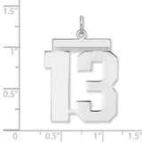 Polished Number 13 Charm Pendant in Real 925 Sterling Silver