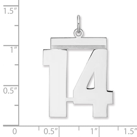 Polished Number 14 Charm Pendant in Real 925 Sterling Silver