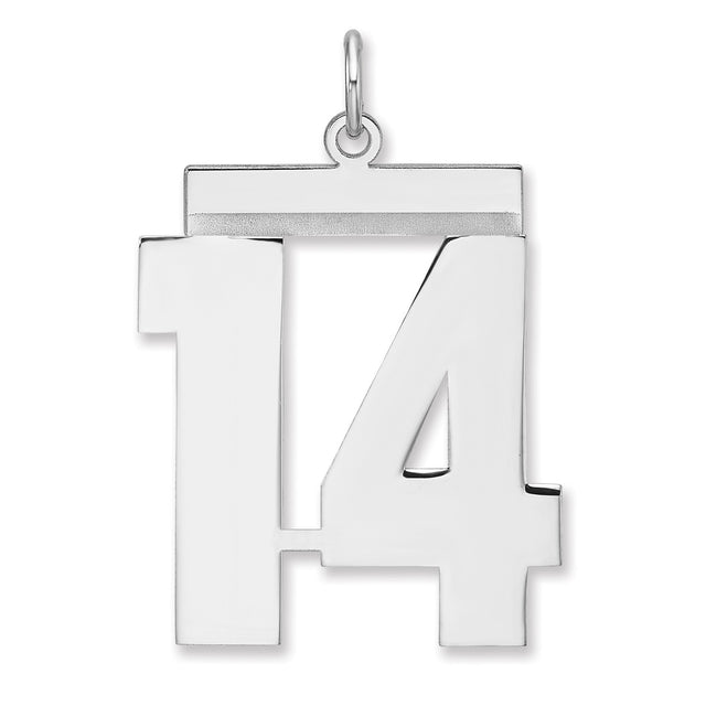 Polished Number 14 Charm Pendant in Real 925 Sterling Silver