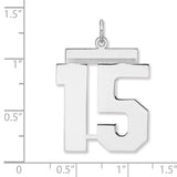 Polished Number 15 Charm Pendant in Real 925 Sterling Silver