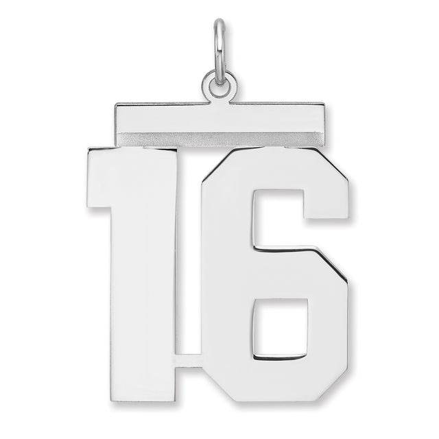 Polished Number 16 Charm Pendant in Real 925 Sterling Silver