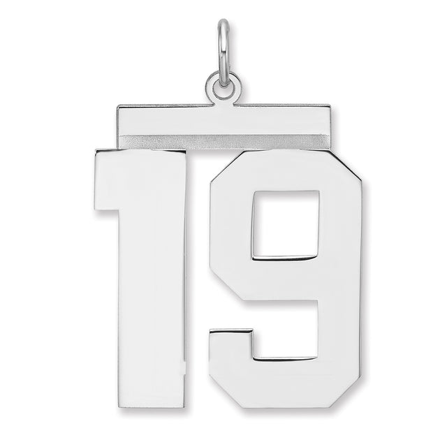 Polished Number 19 Charm Pendant in Real 925 Sterling Silver