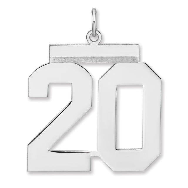 Polished Number 20 Charm Pendant in Real 925 Sterling Silver