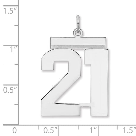 Polished Number 21 Charm Pendant in Real 925 Sterling Silver