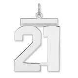 Polished Number 21 Charm Pendant in Real 925 Sterling Silver