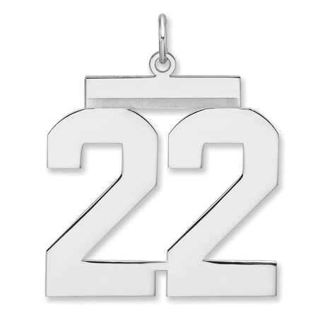 Polished Number 22 Charm Pendant in Real 925 Sterling Silver