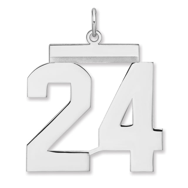 Polished Number 24 Charm Pendant in Real 925 Sterling Silver