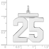 Polished Number 25 Charm Pendant in Real 925 Sterling Silver