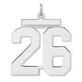 Polished Number 26 Charm Pendant in Real 925 Sterling Silver