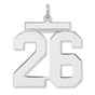 Polished Number 26 Charm Pendant in Real 925 Sterling Silver