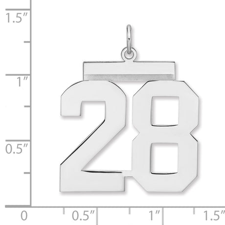 Polished Number 28 Charm Pendant in Real 925 Sterling Silver