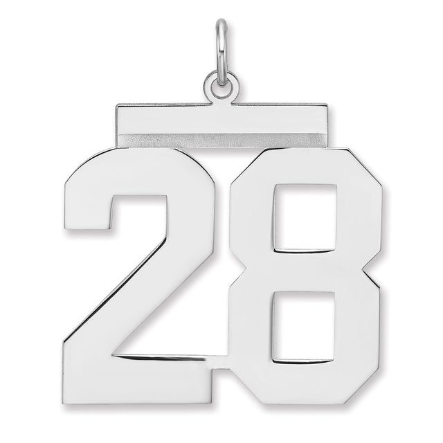 Polished Number 28 Charm Pendant in Real 925 Sterling Silver