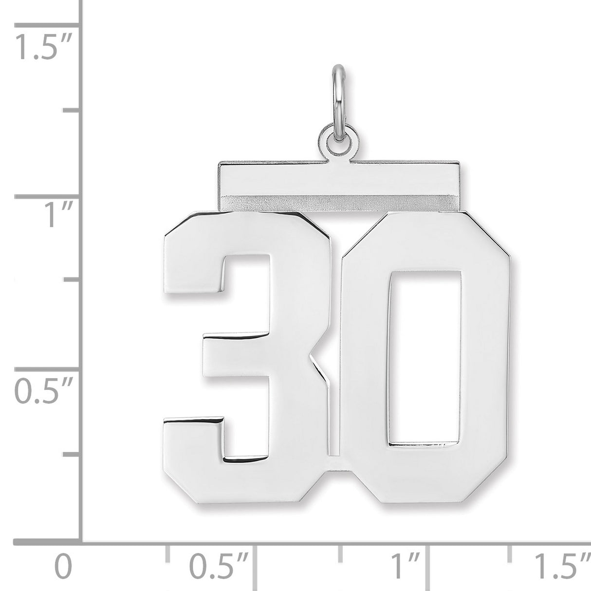 Polished Number 30 Charm Pendant in Real 925 Sterling Silver