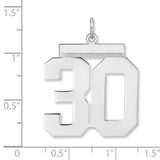 Polished Number 30 Charm Pendant in Real 925 Sterling Silver