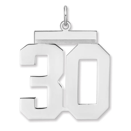 Polished Number 30 Charm Pendant in Real 925 Sterling Silver