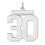 Polished Number 30 Charm Pendant in Real 925 Sterling Silver