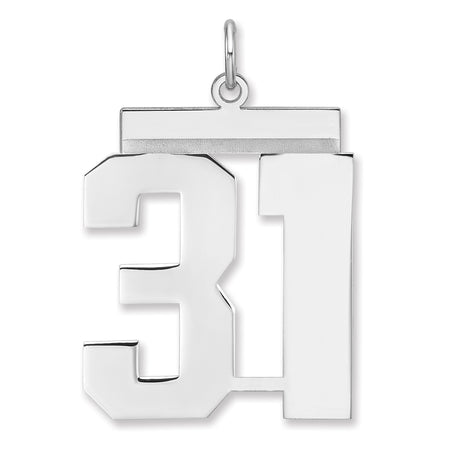 Polished Number 31 Charm Pendant in Real 925 Sterling Silver