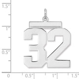 Polished Number 32 Charm Pendant in Real 925 Sterling Silver