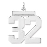 Polished Number 32 Charm Pendant in Real 925 Sterling Silver
