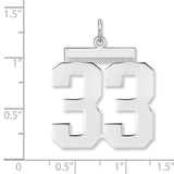 Polished Number 33 Charm Pendant in Real 925 Sterling Silver