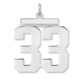Polished Number 33 Charm Pendant in Real 925 Sterling Silver