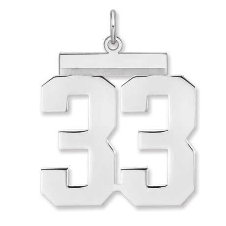 Polished Number 33 Charm Pendant in Real 925 Sterling Silver