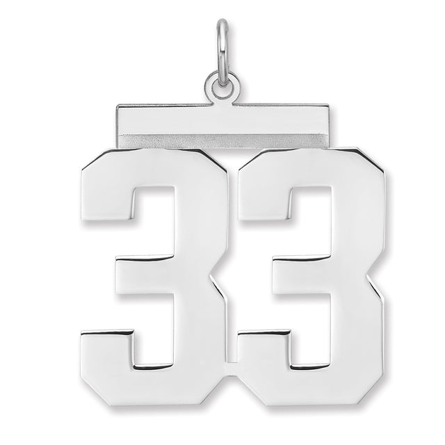 Polished Number 33 Charm Pendant in Real 925 Sterling Silver