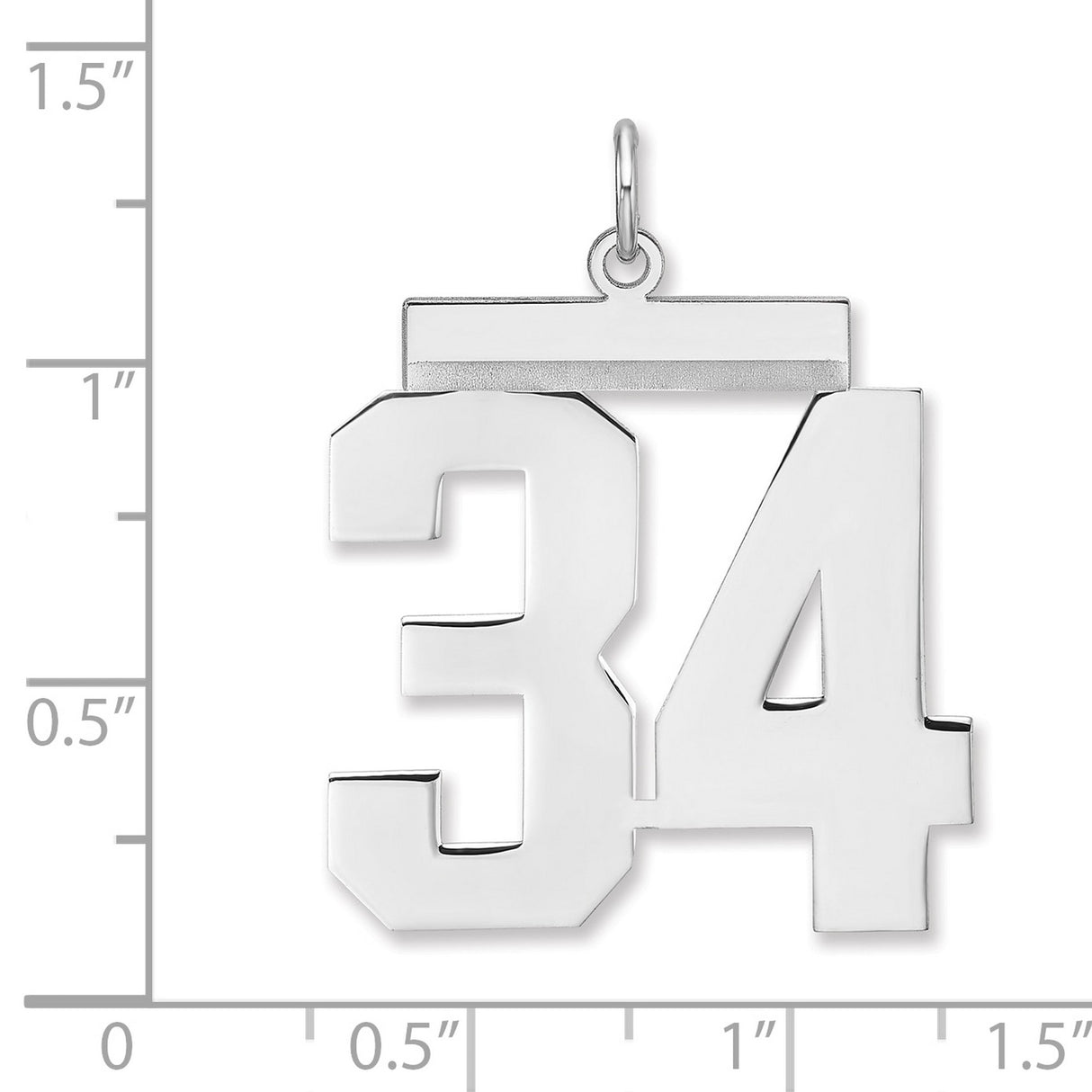 Polished Number 34 Charm Pendant in Real 925 Sterling Silver