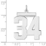 Polished Number 34 Charm Pendant in Real 925 Sterling Silver