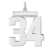 Polished Number 34 Charm Pendant in Real 925 Sterling Silver
