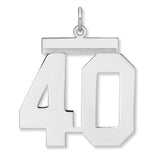Polished Number 40 Charm Pendant in Real 925 Sterling Silver