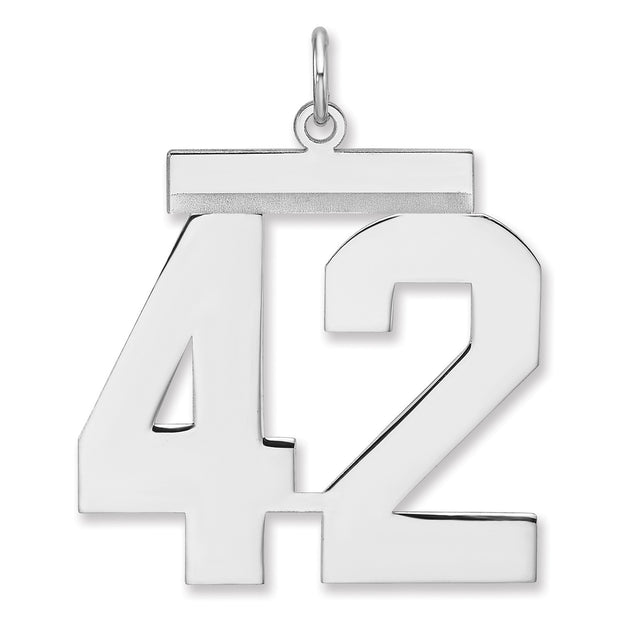Polished Number 42 Charm Pendant in Real 925 Sterling Silver