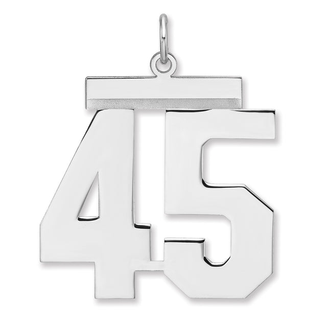 Polished Number 45 Charm Pendant in Real 925 Sterling Silver