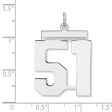 Polished Number 51 Charm Pendant in Real 925 Sterling Silver
