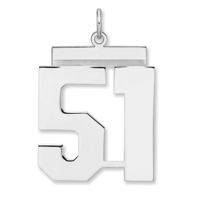 Polished Number 51 Charm Pendant in Real 925 Sterling Silver
