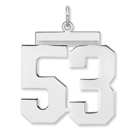 Polished Number 53 Charm Pendant in Real 925 Sterling Silver