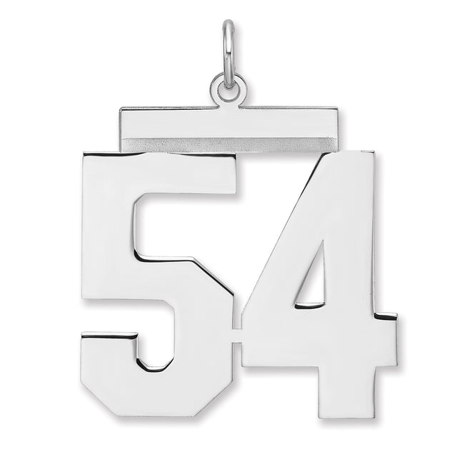 Polished Number 54 Charm Pendant in Real 925 Sterling Silver