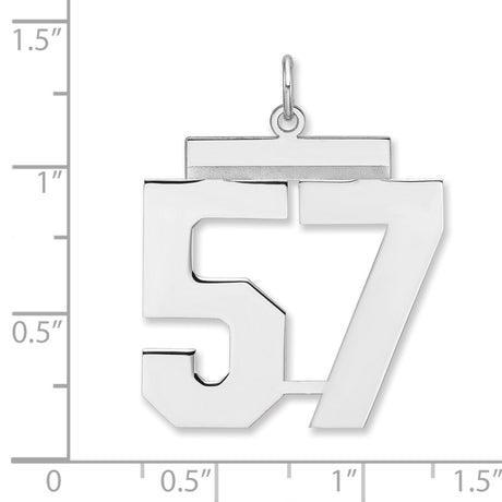 Polished Number 57 Charm Pendant in Real 925 Sterling Silver