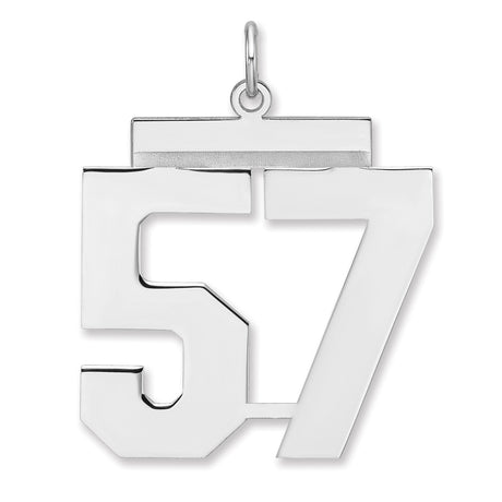 Polished Number 57 Charm Pendant in Real 925 Sterling Silver