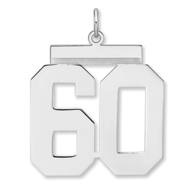 Polished Number 60 Charm Pendant in Real 925 Sterling Silver