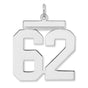 Polished Number 62 Charm Pendant in Real 925 Sterling Silver