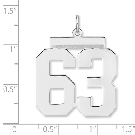 Polished Number 63 Charm Pendant in Real 925 Sterling Silver