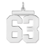 Polished Number 63 Charm Pendant in Real 925 Sterling Silver