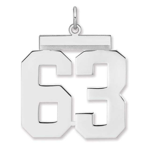 Polished Number 63 Charm Pendant in Real 925 Sterling Silver