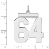Polished Number 64 Charm Pendant in Real 925 Sterling Silver
