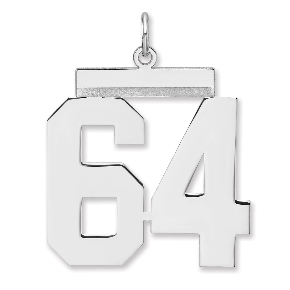 Polished Number 64 Charm Pendant in Real 925 Sterling Silver