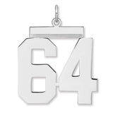 Polished Number 64 Charm Pendant in Real 925 Sterling Silver