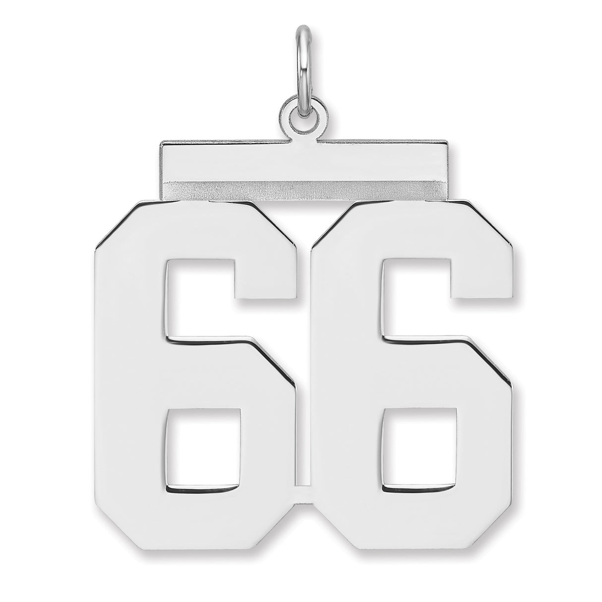 Polished Number 66 Charm Pendant in Real 925 Sterling Silver